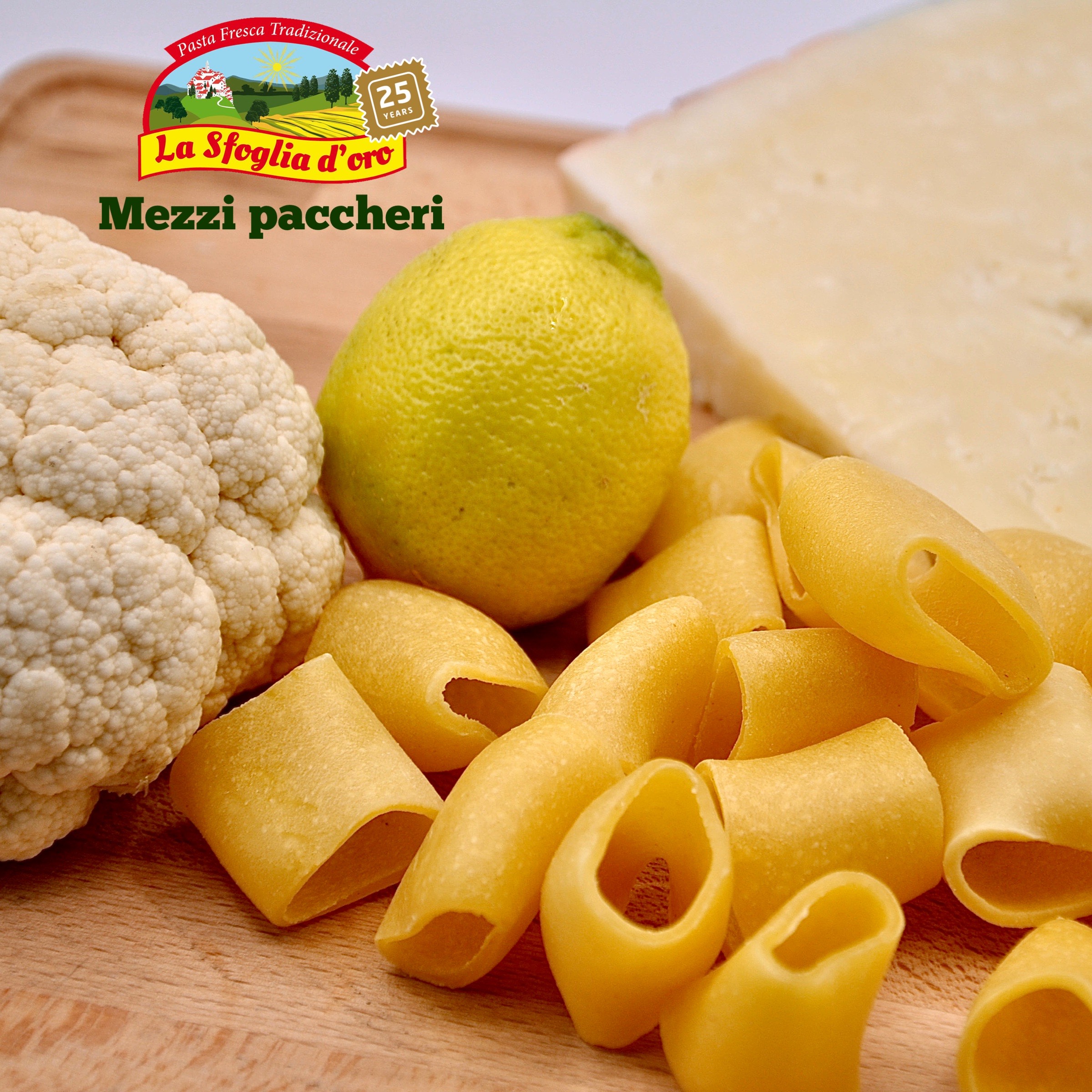 Mezzi paccheri, limone e cavolfiori e pecorino - Pastificio La Sfoglia d'oro